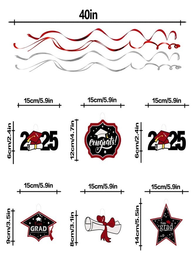 LINGTEER Congrats Grad 2025 Swirls Streamers - 12 pcs Class of 2025 School/Home Graduation Party Foil Hanging Swirls Streamers Grad Decorations.- Red - Image 2
